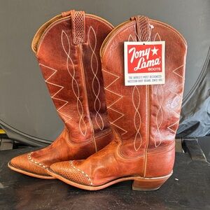 Tony Lama Brown Western Boots with White Stitching